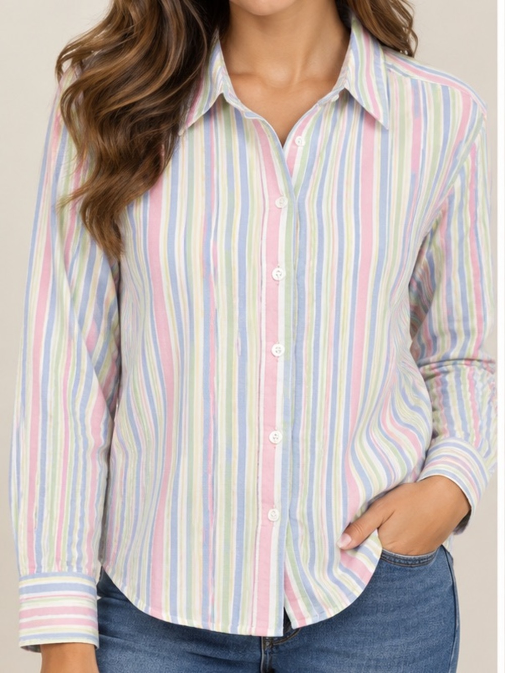 Appleseeds Striped Button-Down Shirt - Pastel Multi